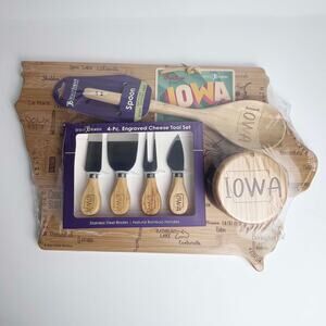 Iowa Shape Cutting Charcuterie Board Cheese Tools Spoon Salt Box Totally Bamboo